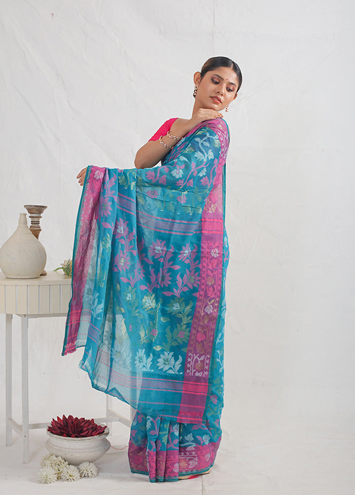 Green Tant Jamdani Saree With Blouse Piece