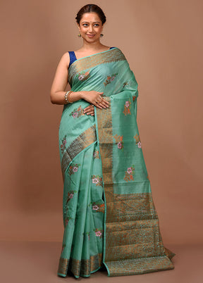 Sea Green Dupion Silk Saree With Blouse Piece - Indian Silk House Agencies