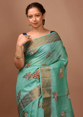 Sea Green Dupion Silk Saree With Blouse Piece - Indian Silk House Agencies