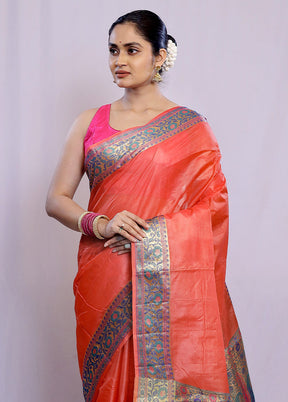 Pink Tussar Silk Saree With Blouse Piece - Indian Silk House Agencies