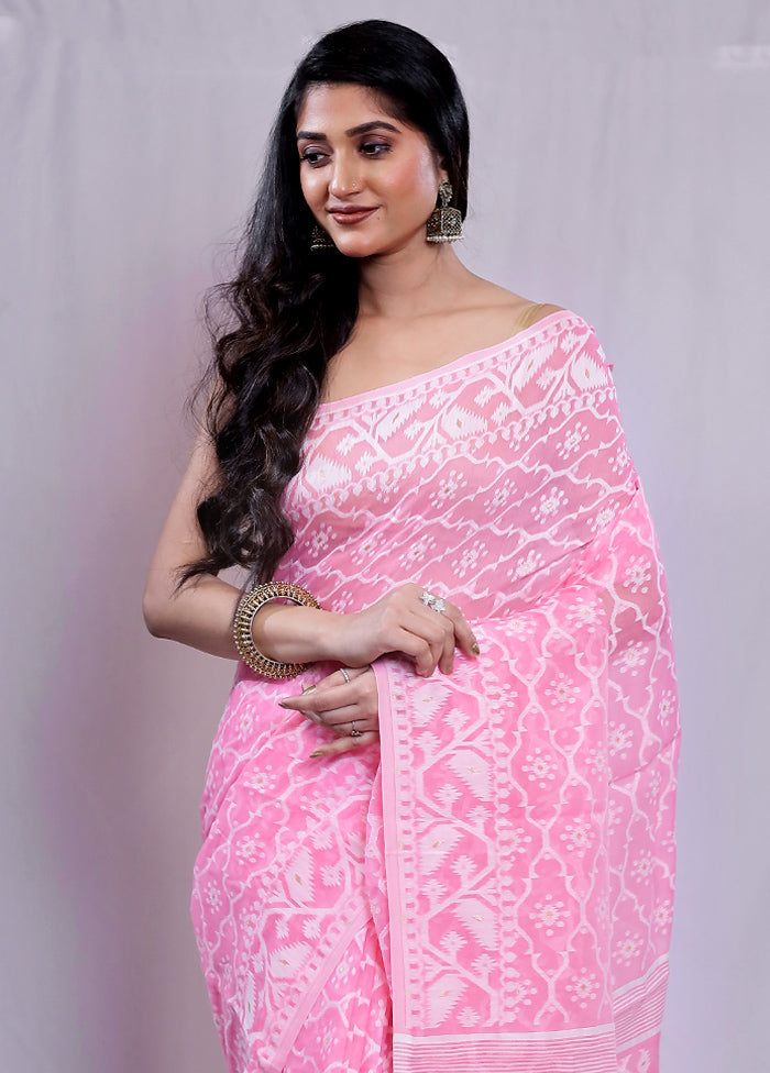 Pink Tant Jamdani Saree Without Blouse Piece - Indian Silk House Agencies