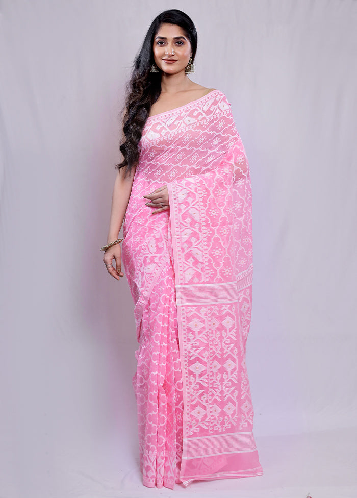 Pink Tant Jamdani Saree Without Blouse Piece - Indian Silk House Agencies