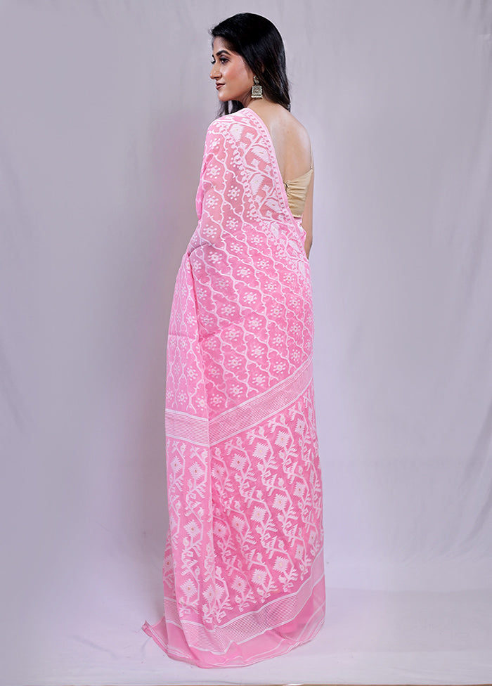 Pink Tant Jamdani Saree Without Blouse Piece - Indian Silk House Agencies