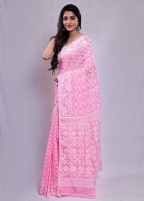 Pink Tant Jamdani Saree Without Blouse Piece - Indian Silk House Agencies