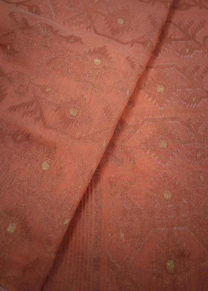 Peach Tant Jamdani Saree Without Blouse Piece - Indian Silk House Agencies