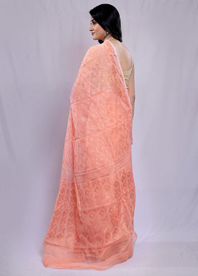 Peach Tant Jamdani Saree Without Blouse Piece - Indian Silk House Agencies