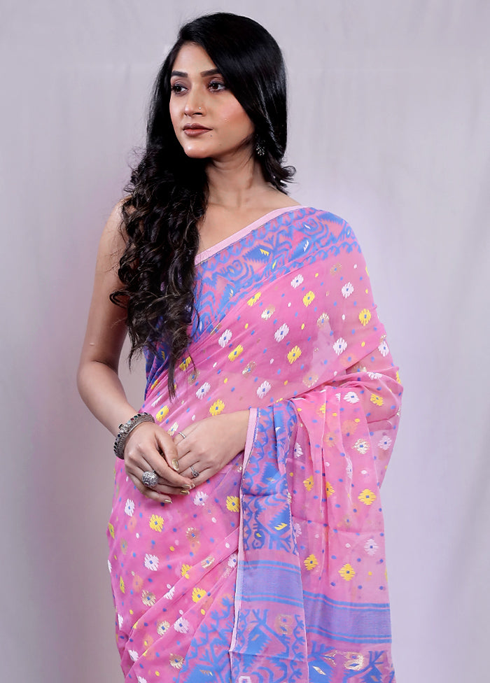 Pink Tant Jamdani Saree Without Blouse Piece - Indian Silk House Agencies