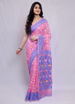 Pink Tant Jamdani Saree Without Blouse Piece - Indian Silk House Agencies