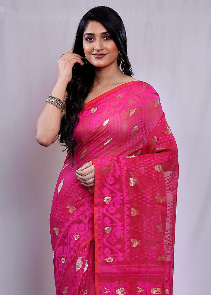 Pink Tant Jamdani Saree Without Blouse Piece - Indian Silk House Agencies