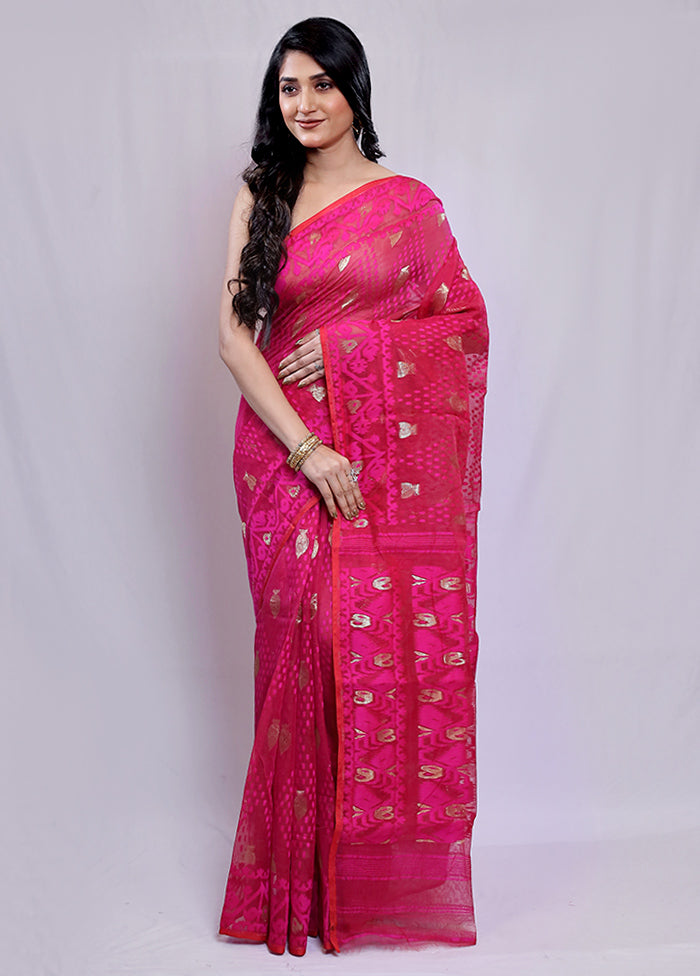 Pink Tant Jamdani Saree Without Blouse Piece - Indian Silk House Agencies