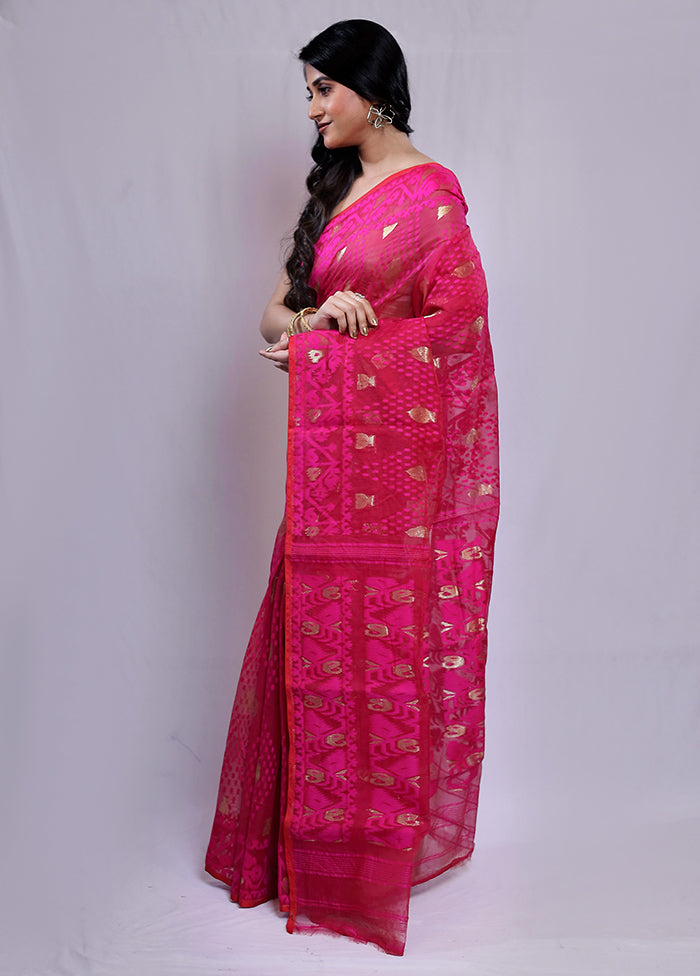 Pink Tant Jamdani Saree Without Blouse Piece - Indian Silk House Agencies