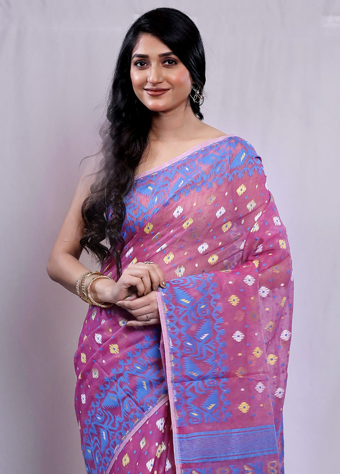 Purple Tant Jamdani Saree Without Blouse Piece - Indian Silk House Agencies