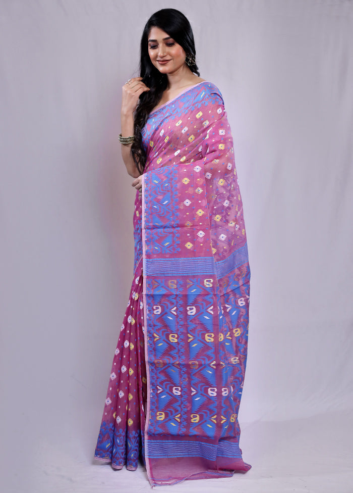 Purple Tant Jamdani Saree Without Blouse Piece - Indian Silk House Agencies