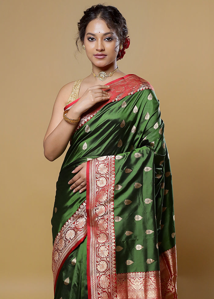 Green Handloom Katan Pure Silk Saree With Blouse Piece