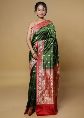 Green Handloom Katan Pure Silk Saree With Blouse Piece