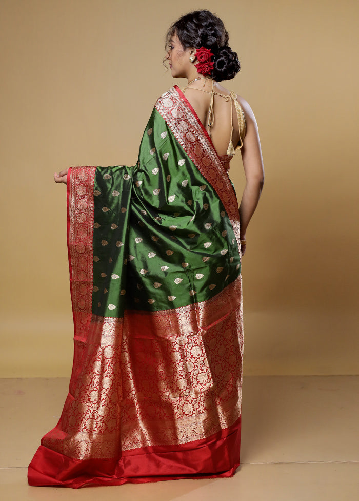 Green Handloom Katan Pure Silk Saree With Blouse Piece