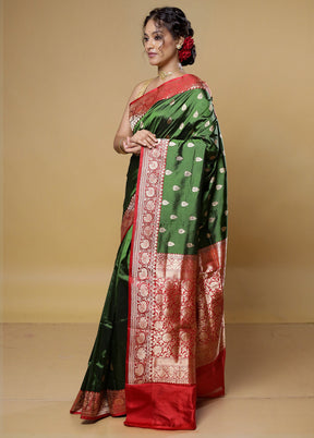 Green Handloom Katan Pure Silk Saree With Blouse Piece