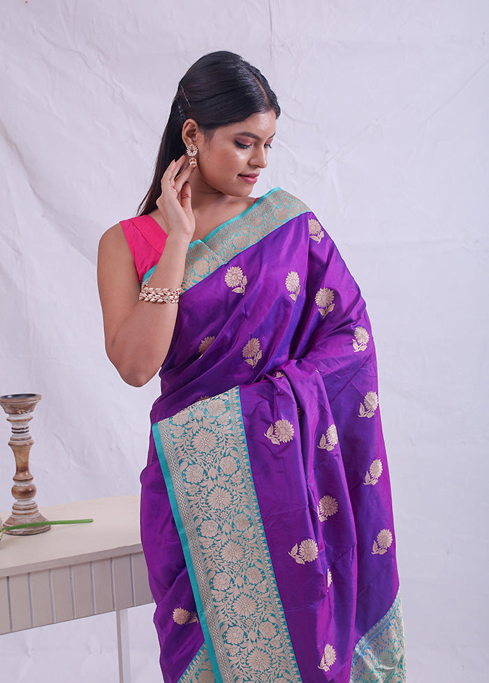 Purple Katan Pure Silk Saree With Blouse Piece - Indian Silk House Agencies