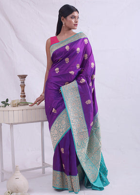 Purple Katan Pure Silk Saree With Blouse Piece - Indian Silk House Agencies