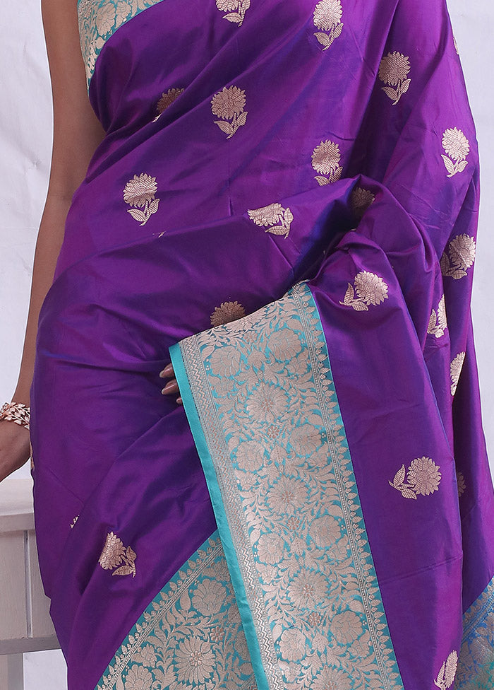 Purple Katan Pure Silk Saree With Blouse Piece - Indian Silk House Agencies