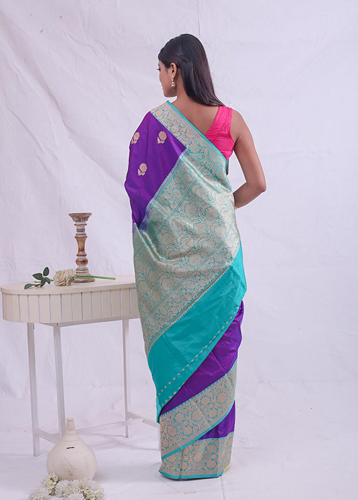 Purple Katan Pure Silk Saree With Blouse Piece - Indian Silk House Agencies