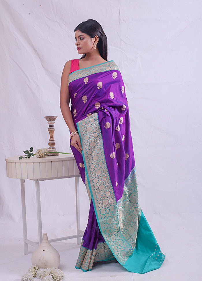 Purple Katan Pure Silk Saree With Blouse Piece - Indian Silk House Agencies