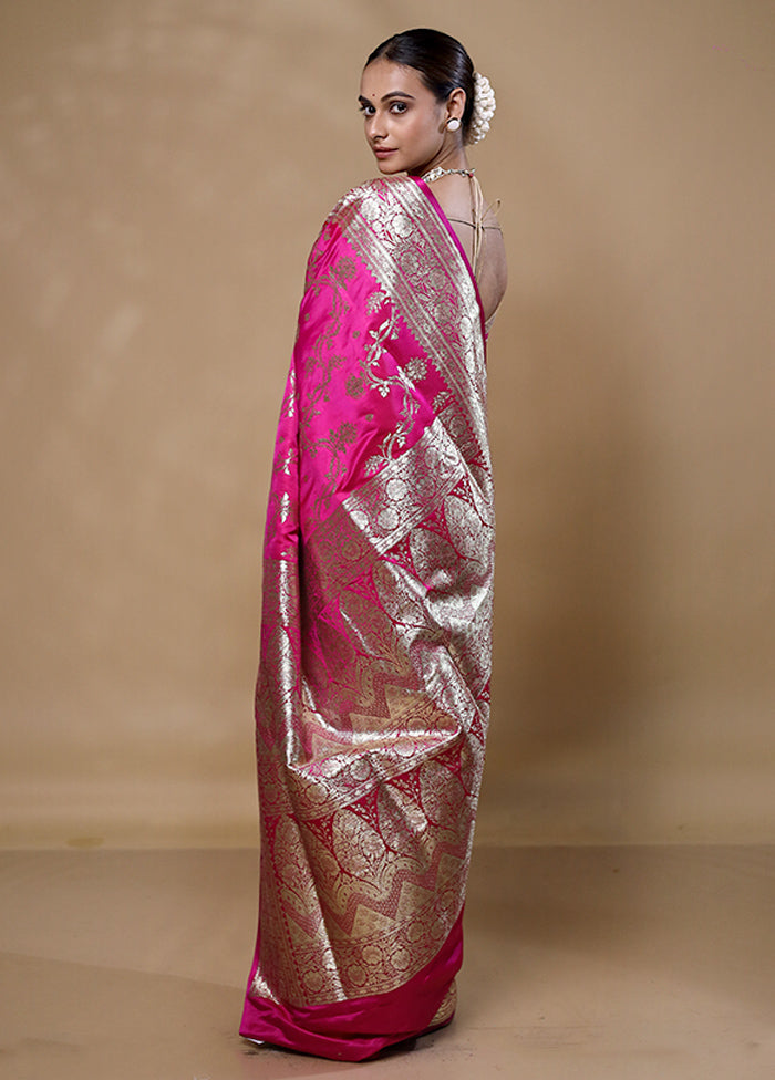 Pink Banarasi Silk Saree With Blouse Piece