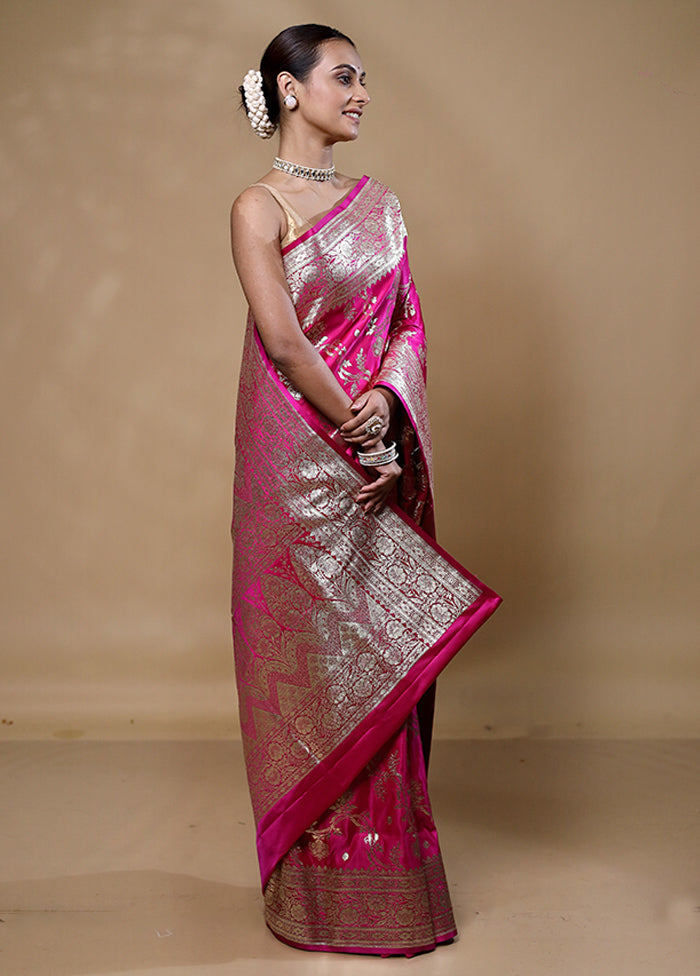 Pink Banarasi Silk Saree With Blouse Piece