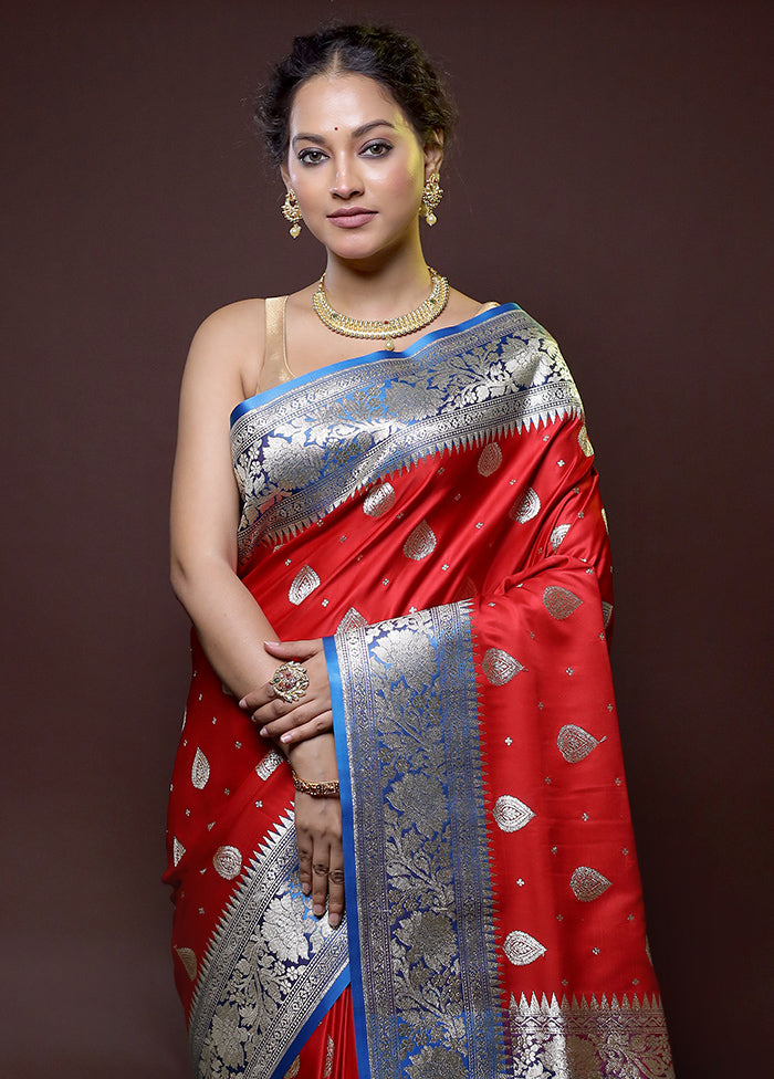 Red Banarasi Silk Saree With Blouse Piece