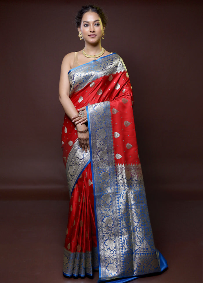 Red Banarasi Silk Saree With Blouse Piece