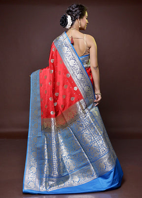 Red Banarasi Silk Saree With Blouse Piece