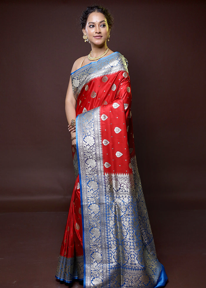 Red Banarasi Silk Saree With Blouse Piece