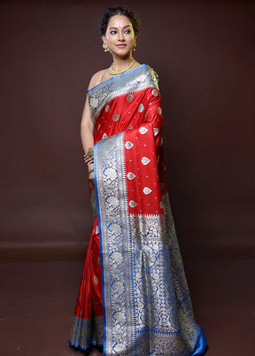 Red Banarasi Silk Saree With Blouse Piece