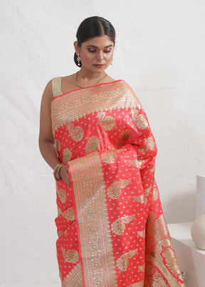 Pink Banarasi Silk Saree With Blouse Piece - Indian Silk House Agencies