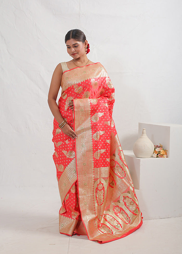 Pink Banarasi Silk Saree With Blouse Piece - Indian Silk House Agencies