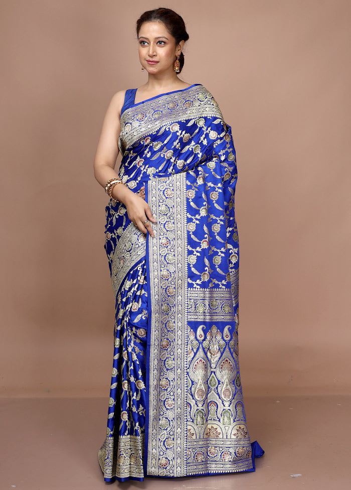 Blue Banarasi Pure Silk Saree With Blouse Piece - Indian Silk House Agencies