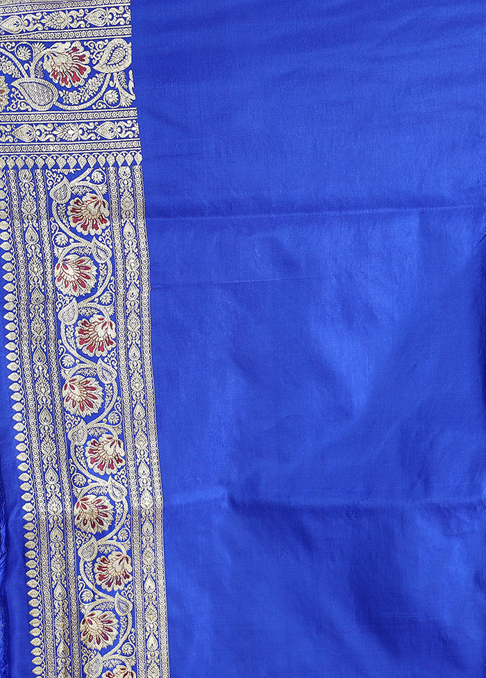 Blue Banarasi Pure Silk Saree With Blouse Piece - Indian Silk House Agencies