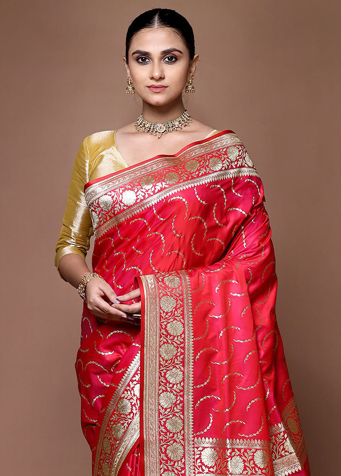 Pink Banarasi Silk Saree With Blouse Piece