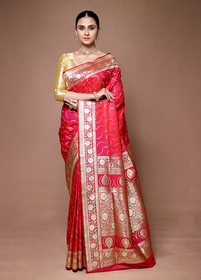 Pink Banarasi Silk Saree With Blouse Piece