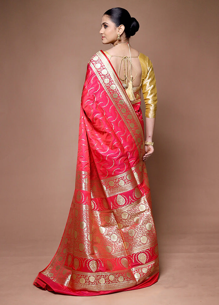 Pink Banarasi Silk Saree With Blouse Piece