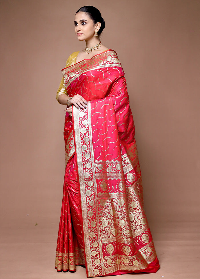 Pink Banarasi Silk Saree With Blouse Piece