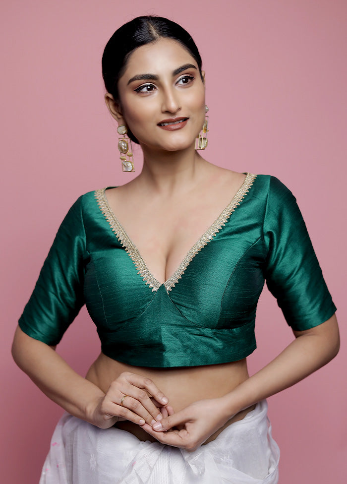 Green Dupion Silk Designer Blouse - Indian Silk House Agencies