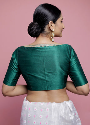 Green Dupion Silk Designer Blouse - Indian Silk House Agencies