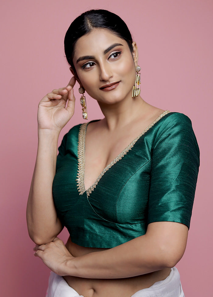 Green Dupion Silk Designer Blouse - Indian Silk House Agencies