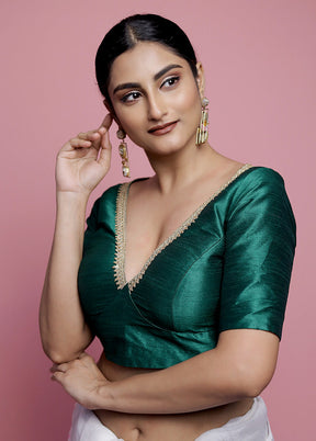 Green Dupion Silk Designer Blouse - Indian Silk House Agencies