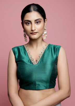 Green Dupion Silk Designer Blouse - Indian Silk House Agencies