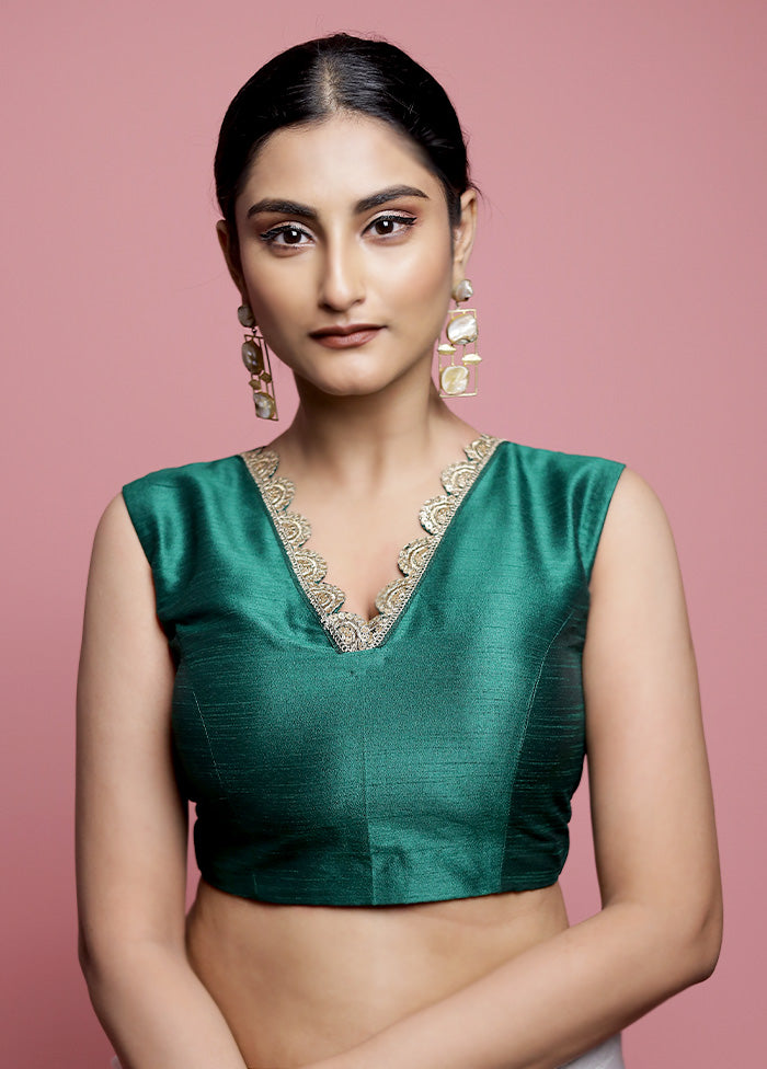 Green Dupion Silk Designer Blouse - Indian Silk House Agencies