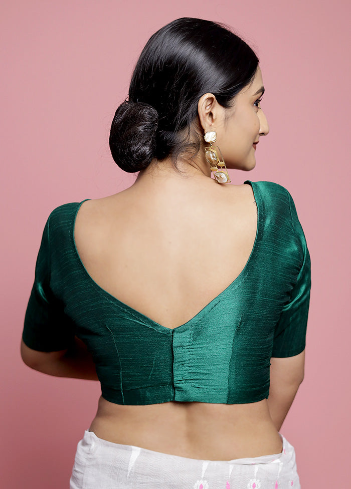 Green Dupion Silk Designer Blouse - Indian Silk House Agencies