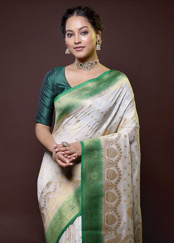 White Dupion Silk Saree With Blouse Piece