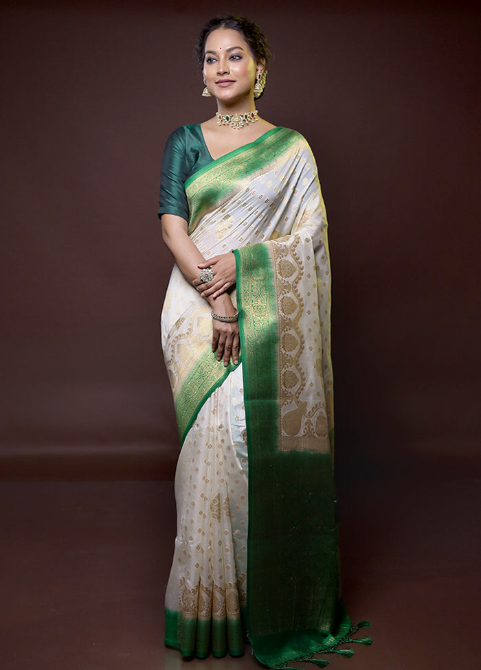 White Dupion Silk Saree With Blouse Piece